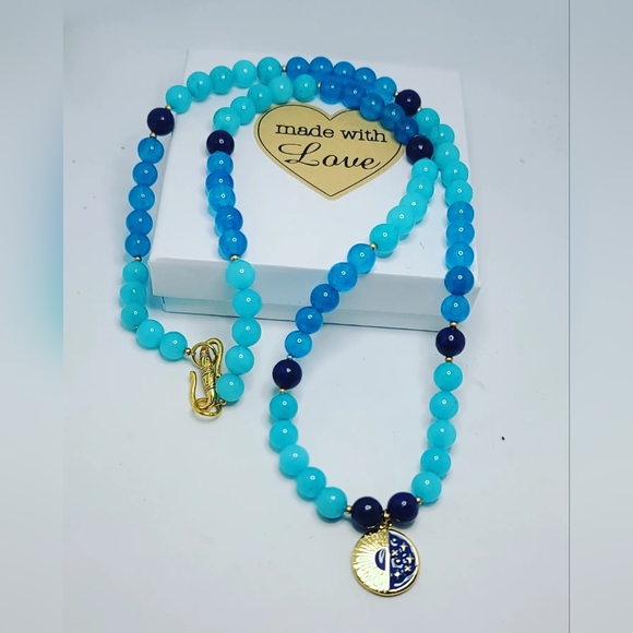 Aquamarine Quartz, Blue Chalcedony charm Sweater Necklace 💙 - Picture 3 of 5